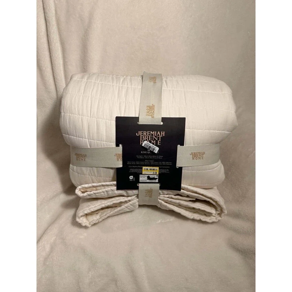 Jeremiah Brent King Channel Rice Stitch Gauze Quilt Set Cream